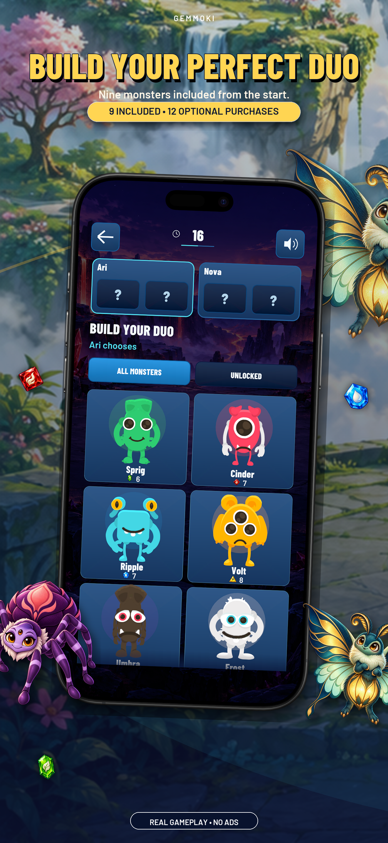 Gemmoki on iPhone: choose two monsters to build a duo